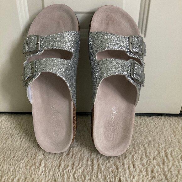 Shoes - Glitter Cork Footbed Comfort Sandals EUC